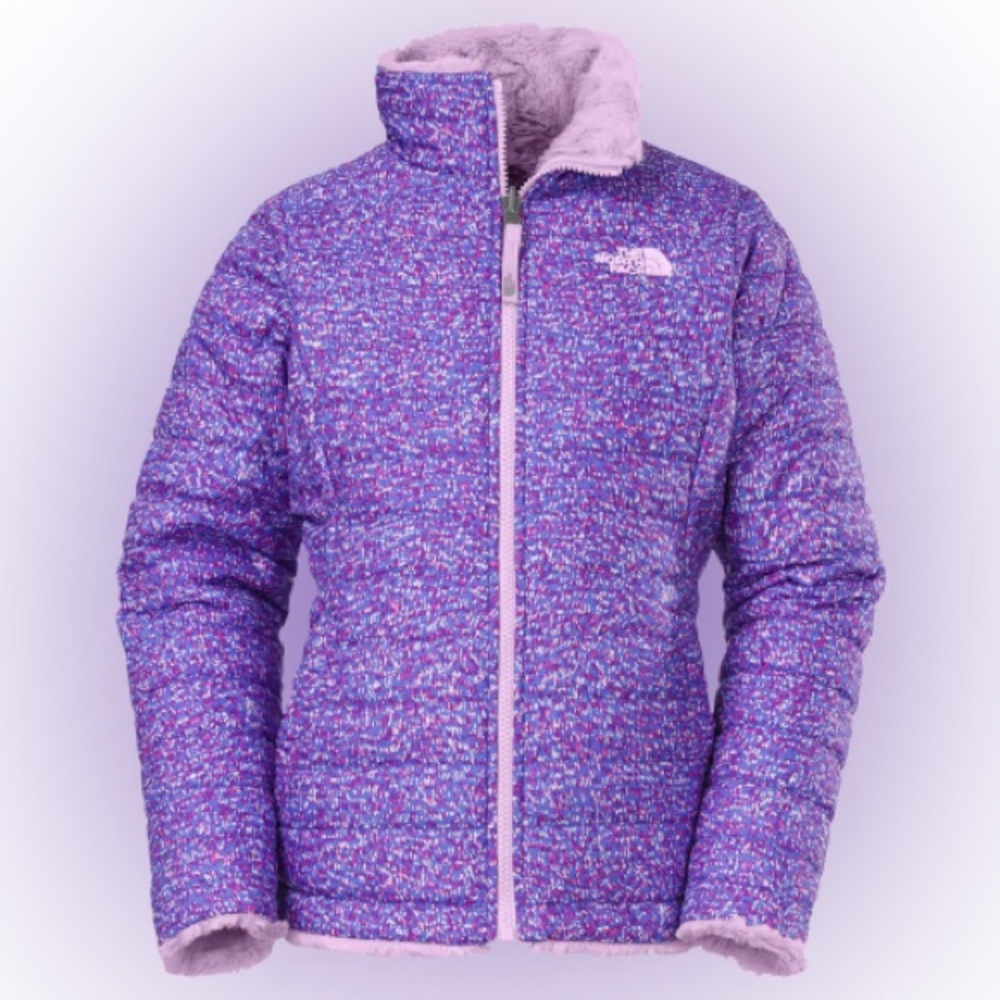The North Face Reversible Mossbud Swirl Jacket Girls L 14/16 Purple Insulated